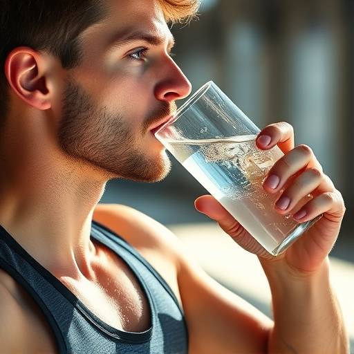 A person drinking water from a bottle during a workout