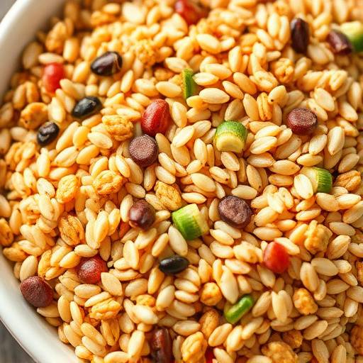 Close-up of a bowl of whole grains, showcasing the texture and colors of healthy food