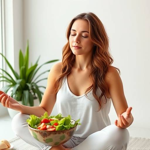 Woman meditating before eating a healthy salad